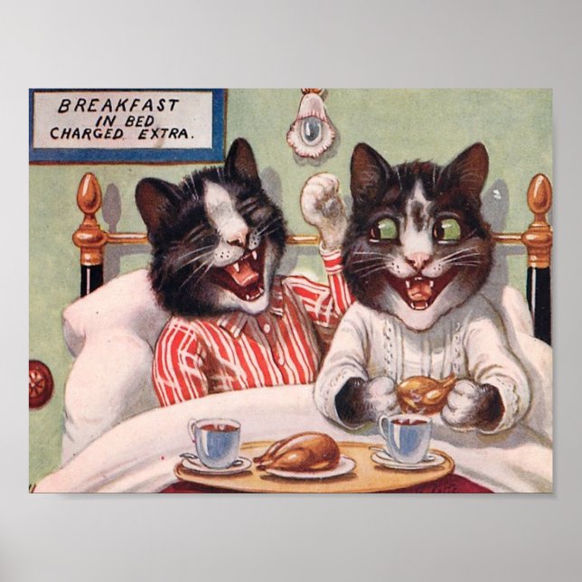 Cats Having Breakfast in Bed Poster (Front)