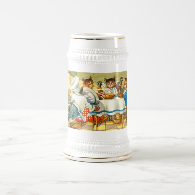 Cats having dinner beer stein (Center)