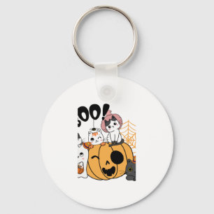 Cats Having Fun On Halloween Sticker Keychain
