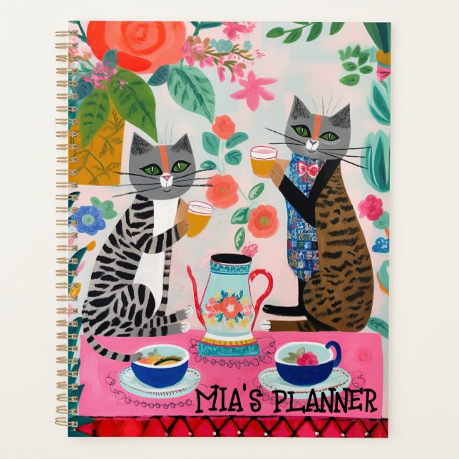 Cats Having Tea Whimsical Bright Planner (Front)