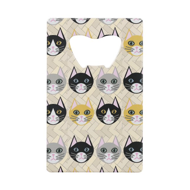 Cats Herringbone Beige Credit Card Bottle Opener (Front)