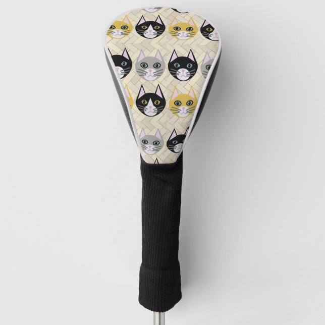 Cats Herringbone Beige Golf Head Cover (Front)