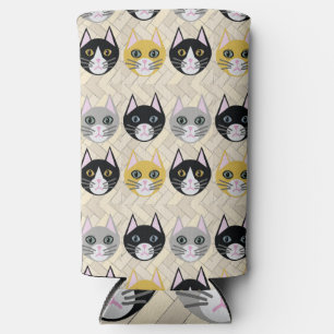 Cats Herringbone Beige Seltzer Can Cooler
