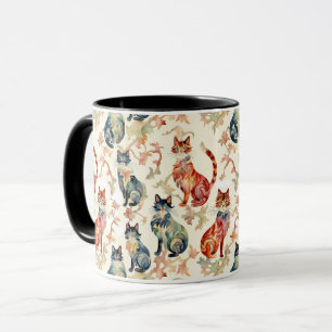 Cats in a Chinese Watercolor Pattern Mug