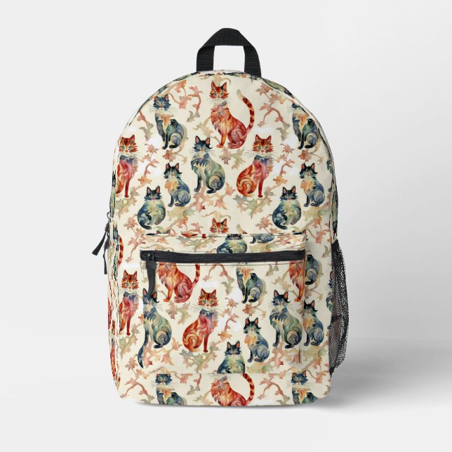 Cats in a Chinese Watercolor Pattern  Printed Backpack (Front)