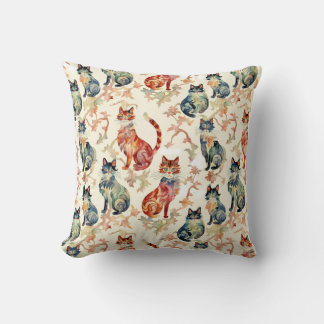 Cats in a Chinese Watercolor Pattern Throw Pillow