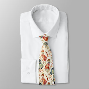Cats in a Chinese Watercolor Pattern  Tie