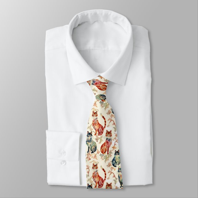 Cats in a Chinese Watercolor Pattern  Tie (Tied)