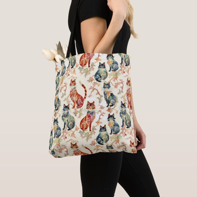 Cats in a Chinese Watercolor Pattern  Tote Bag (Close Up)