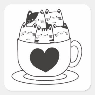 Cats in a Cup – Cute Cozy Kitty Design Square Sticker