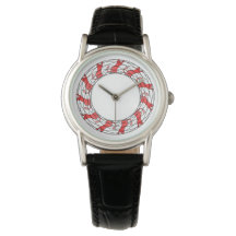 Cats in a Round Watch - for Her - Red/White