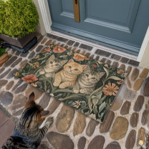 Cats in a William Morris Style Vintage Garden Doormat