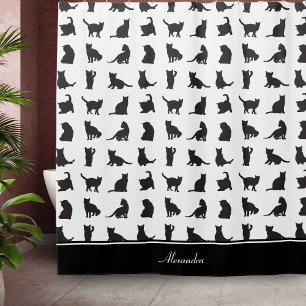 Cats in Black Silhouette Pattern with First Name