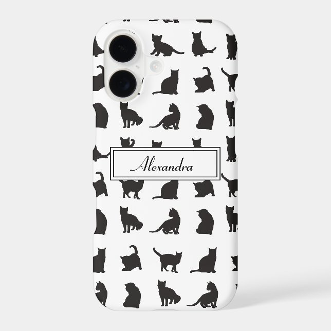 Cats in Black Silhouette Pattern with First Name (Back)