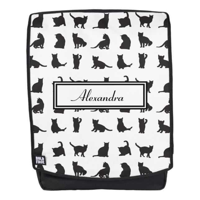 Cats in Black Silhouette Pattern with First Name Backpack (Front)