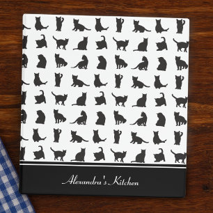 Cats in Black Silhouette Pattern with Name Recipe Binder