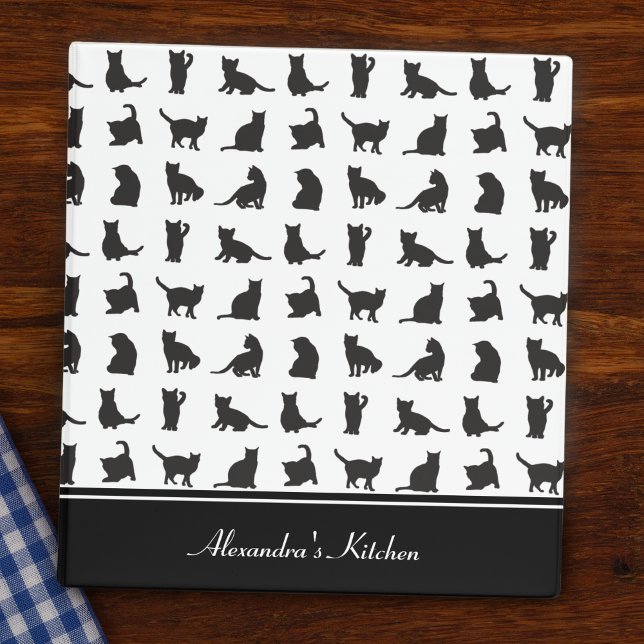 Cats in Black Silhouette Pattern with Name Recipe Binder (Creator Uploaded)