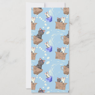 Cats in box and milk drops on blue