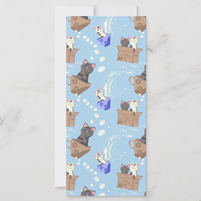 Cats in box and milk drops on blue (Front)