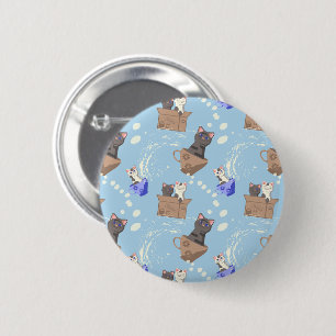 Cats in box and milk drops on blue 2 inch round button