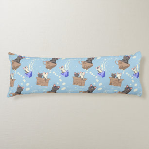 Cats in box and milk drops on blue body pillow