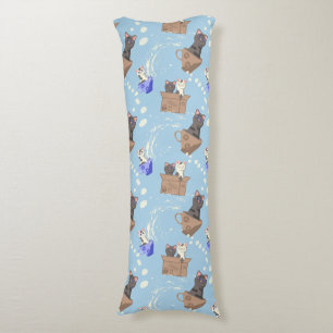 Cats in box and milk drops on blue body pillow