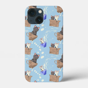 Cats in box and milk drops on blue iPhone 13 mini case