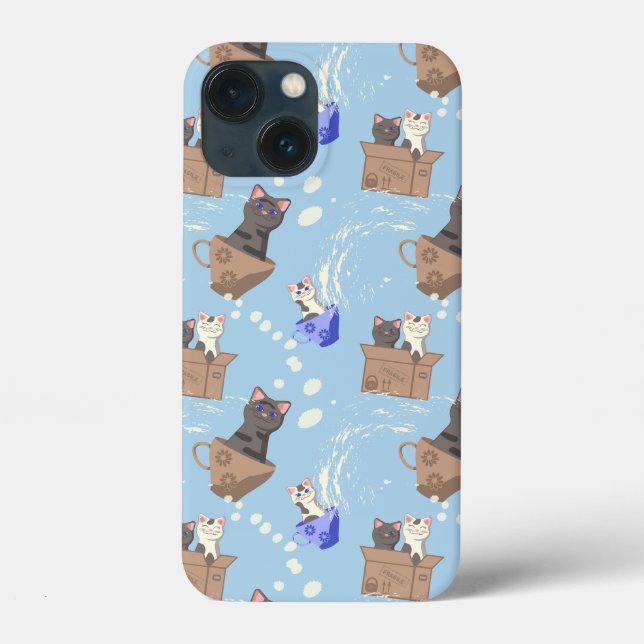 Cats in box and milk drops on blue Case-Mate iPhone case (Back)