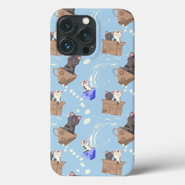 Cats in box and milk drops on blue Case-Mate iPhone case (Back)