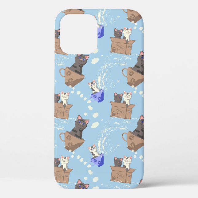 Cats in box and milk drops on blue Case-Mate iPhone case (Back)