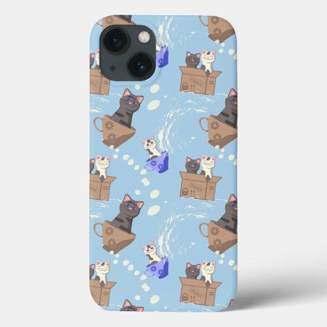 Cats in box and milk drops on blue Case-Mate iPhone case (Back)