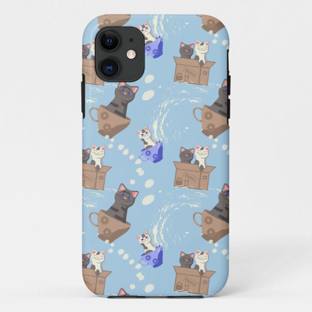 Cats in box and milk drops on blue Case-Mate iPhone case (Back)