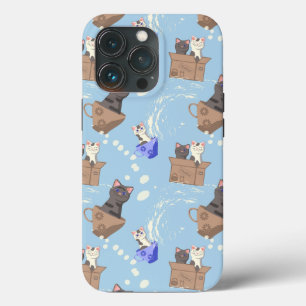 Cats in box and milk drops on blue iPhone 13 pro case