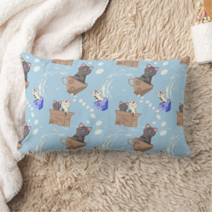Cats in box and milk drops on blue lumbar pillow