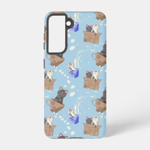 Cats in box and milk drops on blue samsung galaxy case