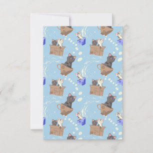 Cats in box and milk drops on blue thank you card