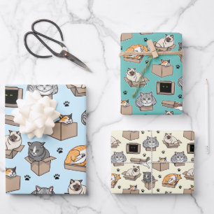 Cats in Boxes If I Fit I Sit, Choose Your Colours Wrapping Paper Sheet