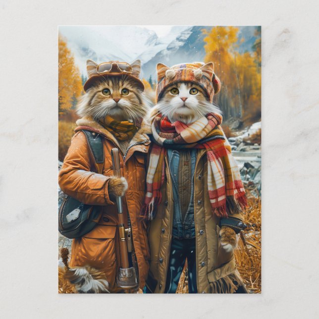 Cats in Canadian Autumn Mountains Holiday Postcard (Front)