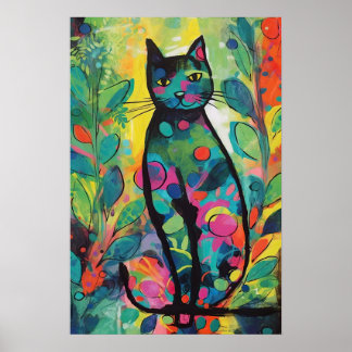 Cats in Colorful Abstract Jungle Poster