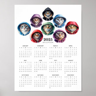 Cats in Colourful Hoodies Circular Calendar Poster