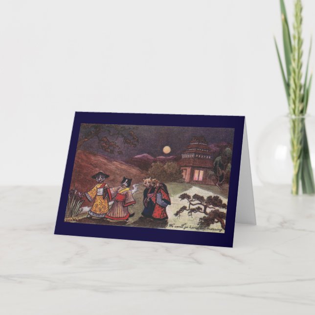 Cats in Kimonos Take Late Night Stroll Card (Front)