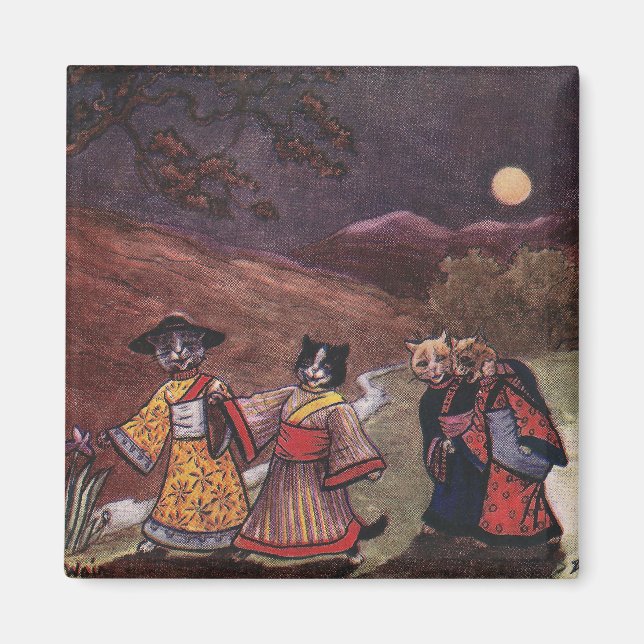 Cats in Kimonos Take Late Night Stroll Magnet (Front)