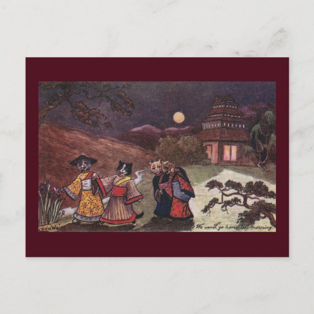 Cats in Kimonos Take Late Night Stroll Postcard (Front)
