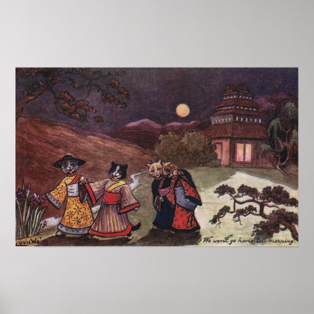 Cats in Kimonos Take Late Night Stroll Poster (Front)