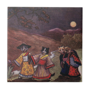 Cats in Kimonos Take Late Night Stroll Tile