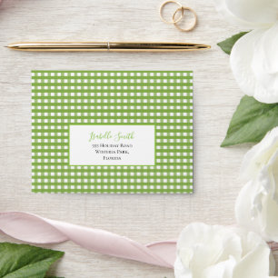 Cats In Love Green White Gingham RSVP Wedding Envelope