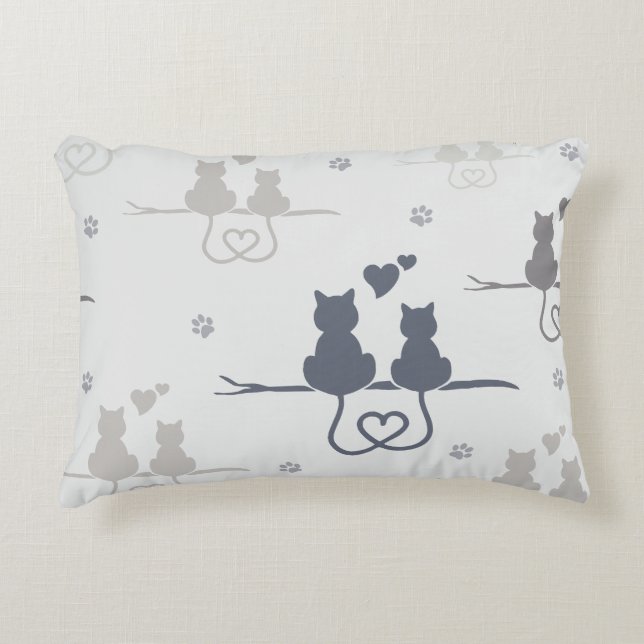 Cats in Love Modern Animal Silhouette Pattern Accent Pillow (Front)