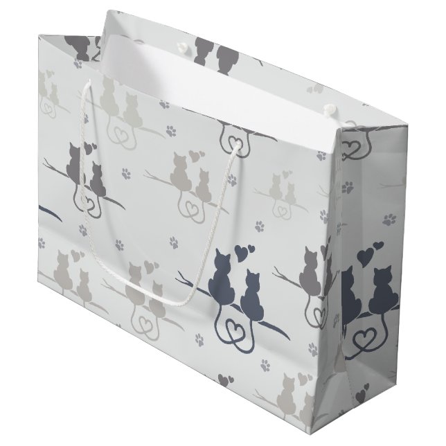 Cats in Love Modern Animal Silhouette Pattern Large Gift Bag (Front Angled)