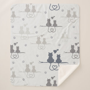 Cats in Love Modern Animal Silhouette Pattern Sherpa Blanket