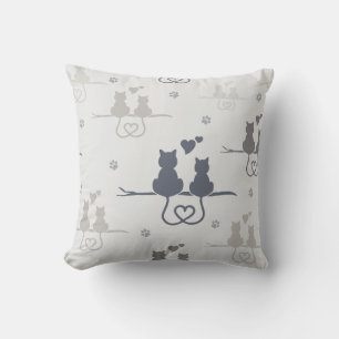 Cats in Love Modern Animal Silhouette Pattern Throw Pillow